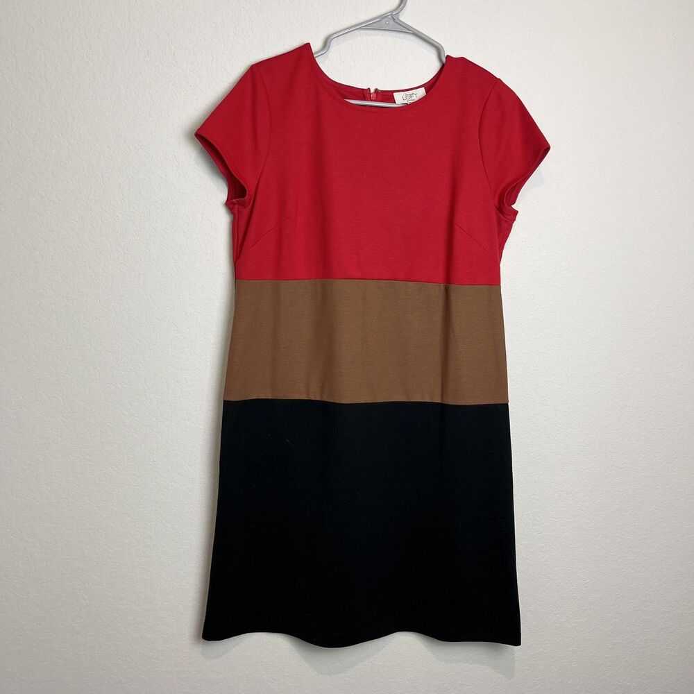 Ann Taylor LOFT Dress Womens 12 Petite‎ Red Black Colorblock Shift Knit
